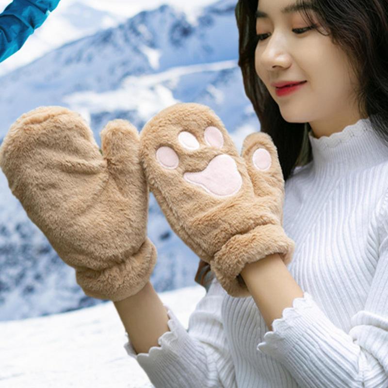 猫のおもちゃの手袋,女性の冬の毛皮のおもちゃの爪,完全な指の冬のぬいぐるみ,水遊びプールのための暖かい冬の贈り物