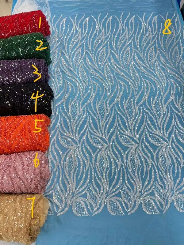 Tela de encaje con cuentas hechas a mano para mujer, tejido nigeriano con bordado de lentejuelas, rojo, africano, francés, de alta calidad, para boda, 2023