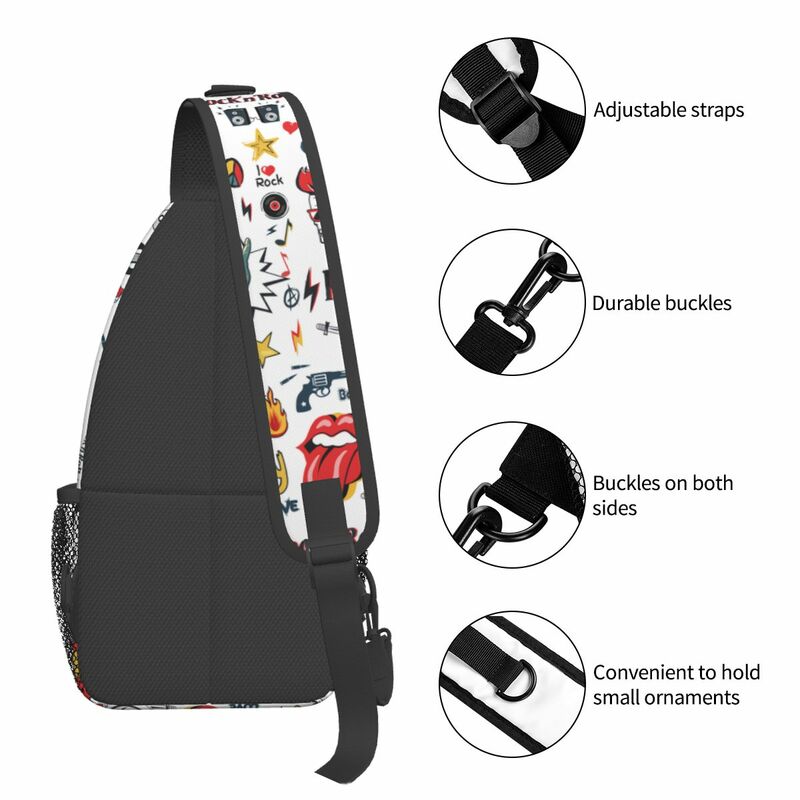 Rock N Roll Skulls JEHiphelicopter Signs Crossbody Sling Bags, Chest Bag, Initiated Backpack, Daypack for Randonnée, Travel Sports Pack