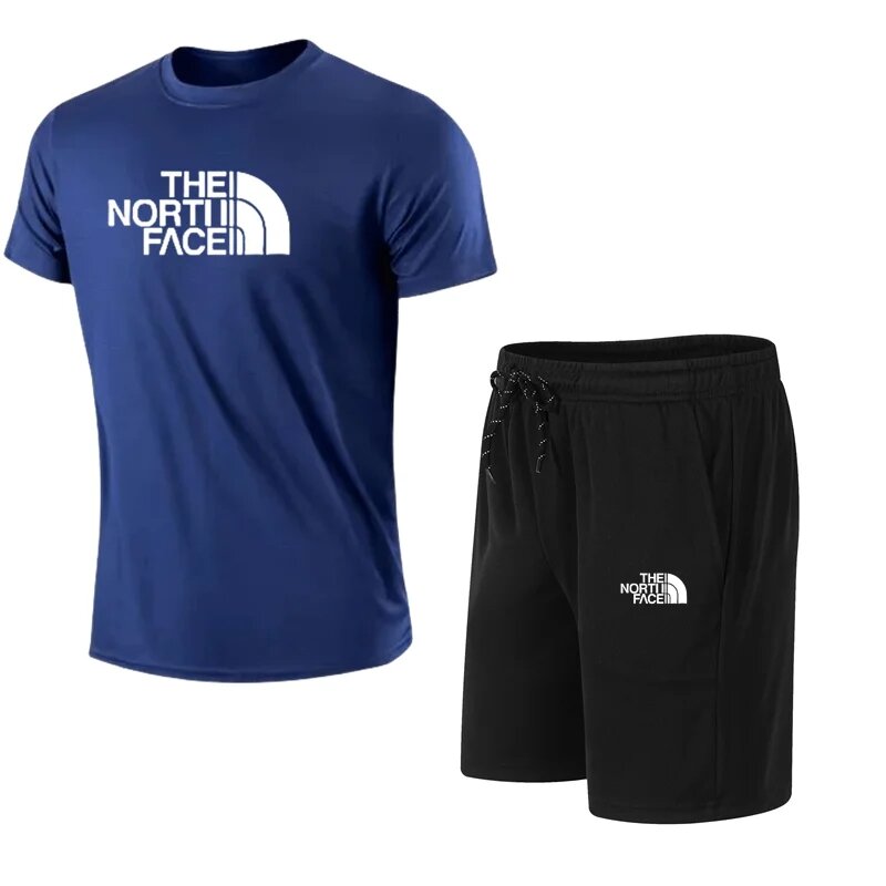 เซ็ตเสื้อยืด + กางเกงขาสั้นสำหรับผู้ชายชุดเซ็ตกีฬาผู้ชายชุดเสื้อยืดแขนสั้นพิมพ์ลายแฟชั่นสันทนาการสำหรับฤดูร้อน2024
