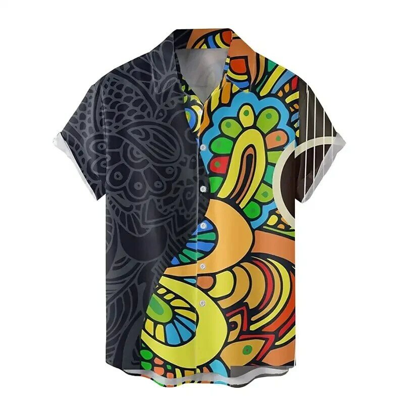 2024 new men's short-sleeved shirt Hawaiian lapel men's tops comfortable casual dancer print beach men's shirt