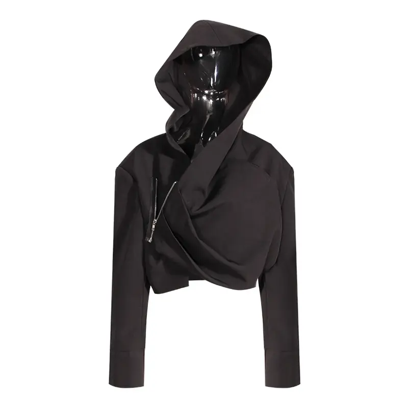Черная Женская куртка с капюшоном, 1 шт., женская повседневная одежда на молнии, пальто с длинным рукавом, наряд, уличная одежда