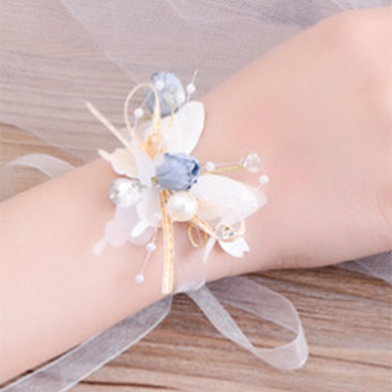 Ślubna bransoletka na nadgarstek z perłą romantyczną panna młoda opaska na rękę z kwiatem eleganckich akcesoriów ślubnych