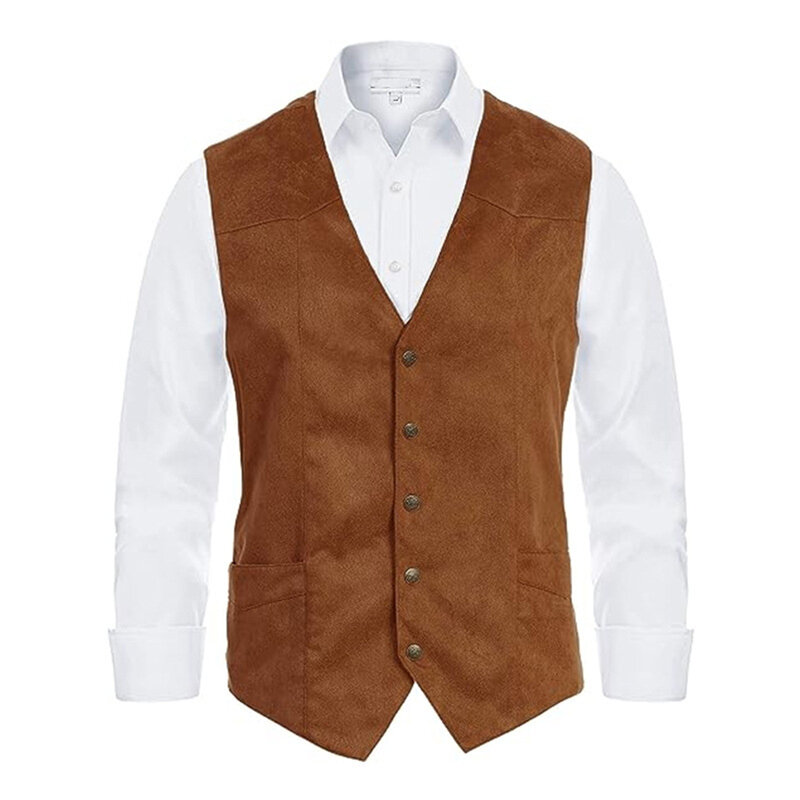 Comfy Fashion Waistcoat Mens Sleeveless Slim Fit Smart Suit V-Neck Vest Vintage Wedding Business 1pc Button Mens