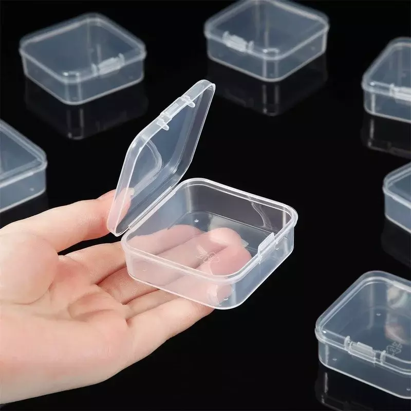 48Pcs 4.3*4.3*2Cm Mini Clear Plastic Opbergdoos Containers Met Deksels Lege Scharnierende Dozen Voor kralen Diy Craft Sieraden Maken