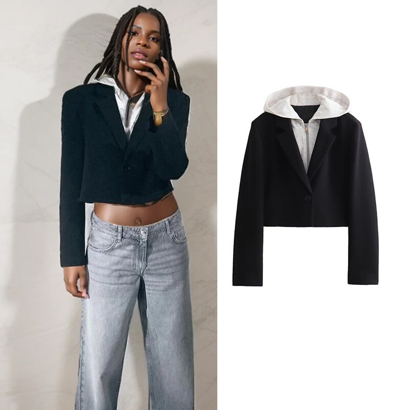 용수철 여성용 후드 블레이저, 세트 재킷, 슬림 숏 코트, 우아한 여성용 스트리트 따뜻한 재킷, 2024 신상 패션