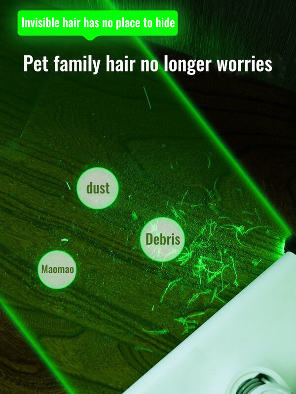 Pantalla de polvo de aspiradora, lámpara LED, luz verde, limpieza de polvo oculto, pelo de mascotas, piezas de aspiradora de cabello humano para el hogar, tienda de mascotas