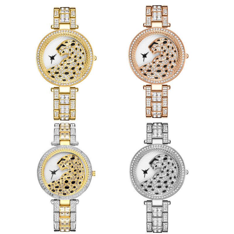 Jam tangan wanita gelang berlian imitasi macan tutul jam tangan Analog gelang jam tangan hadiah Hari Valentine