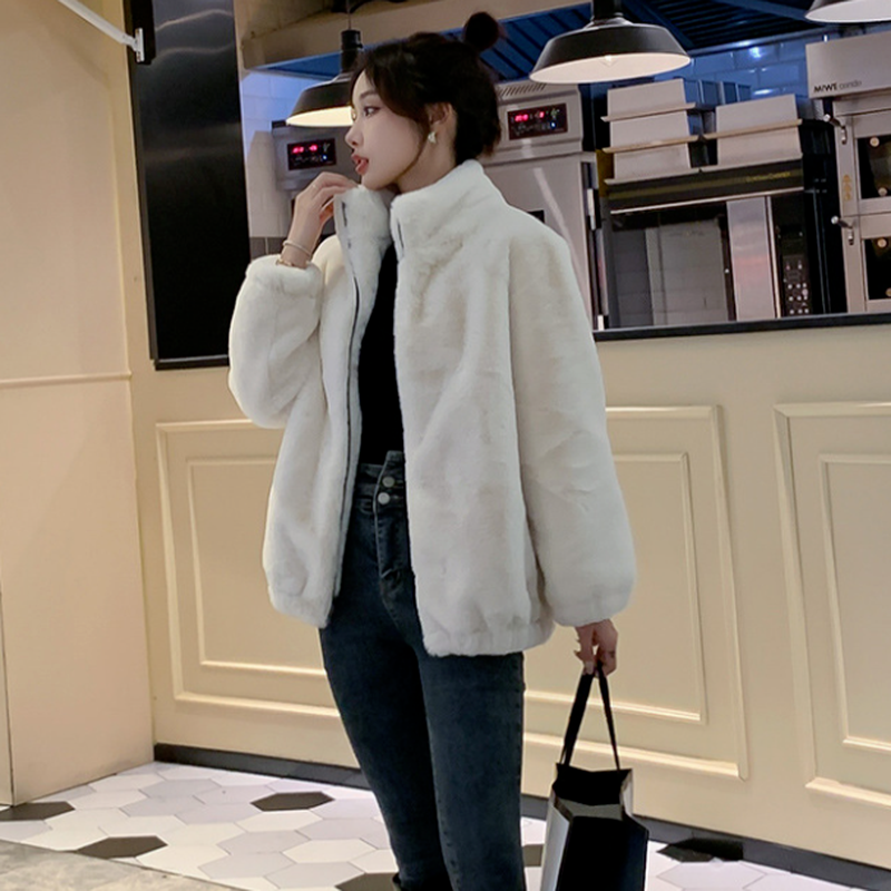Korea Autumn and Winter Fashion Jacket Women's 2022 Temperament Elegant Lapel Slotted Loose Pockets Warm Mink Imitation Fur