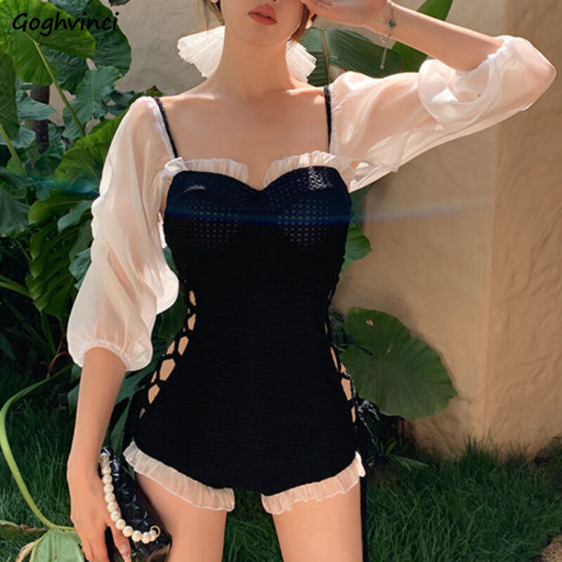 Cover-ups Women One-piece Conservative Swimwear Belly-covering Korean Fashion Ins Hot-spring Sweet Beach Sexy Summer Holiday