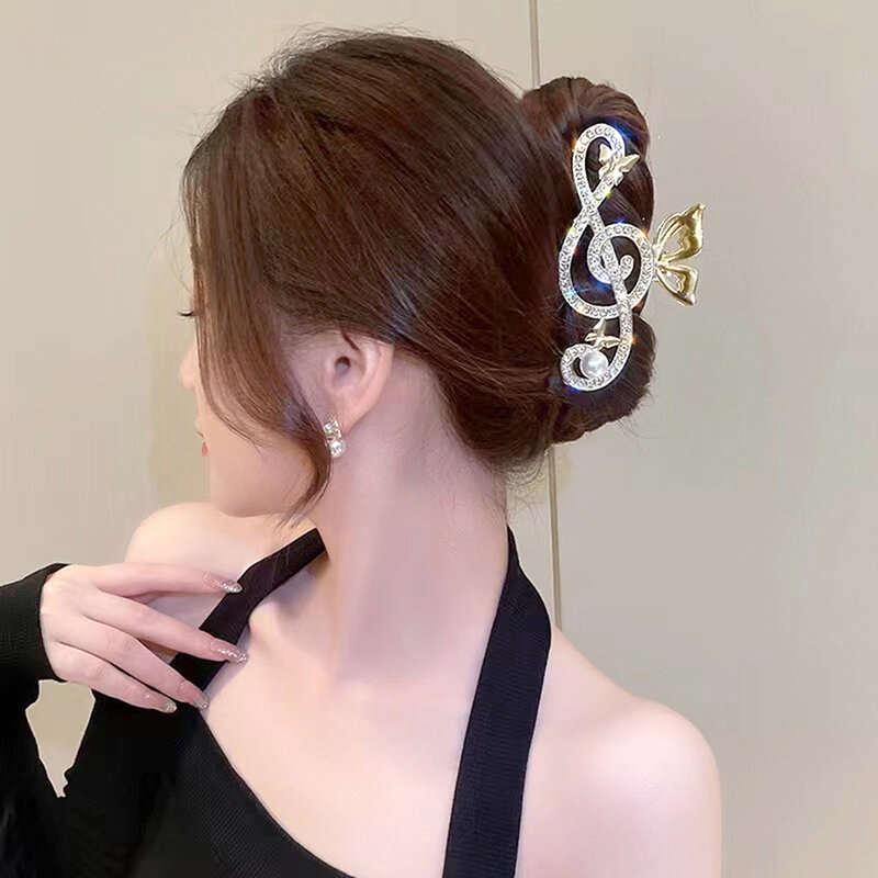Women Elegant Music Note Shape Hair Clips Luxury Rhinestone Decor Ponytail Claw Clip Accessory For Girl Heawear Accessory