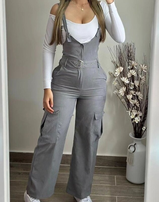 Pocket Design with Bu and Suspender Jumpsuit for Women In Stock