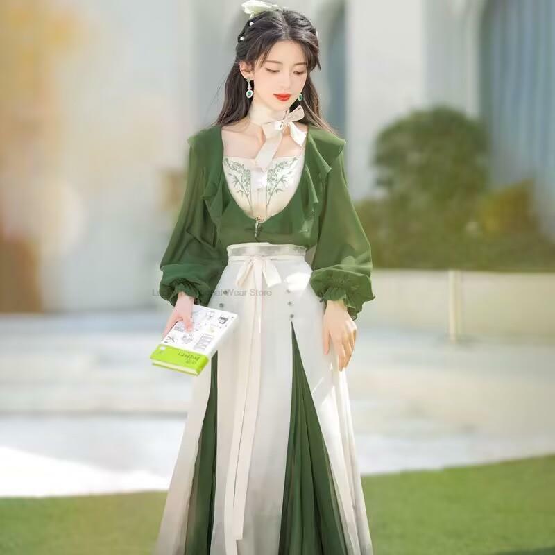 Vestido retrô elegante hanfu feminino, novo estilo chinês, conjunto de elementos chineses melhorado diariamente, estilo nacional, cheongsam longo de fada