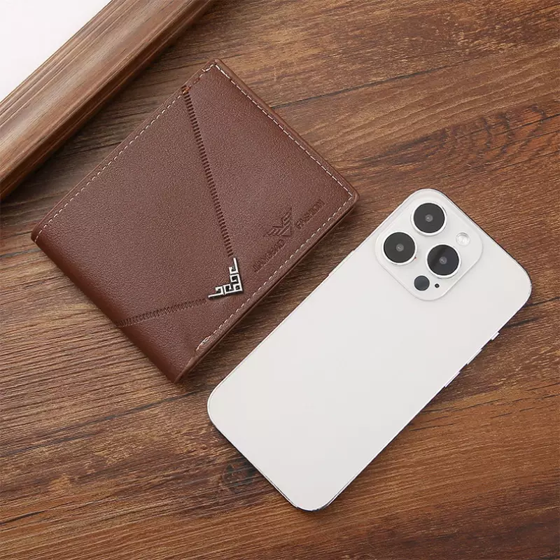 2024 nowy biznesowy męski krótki portfel moda jednokolorowy otwarty portfel z miejscem na wiele kart portfel z prawdziwej skóry etui na karty