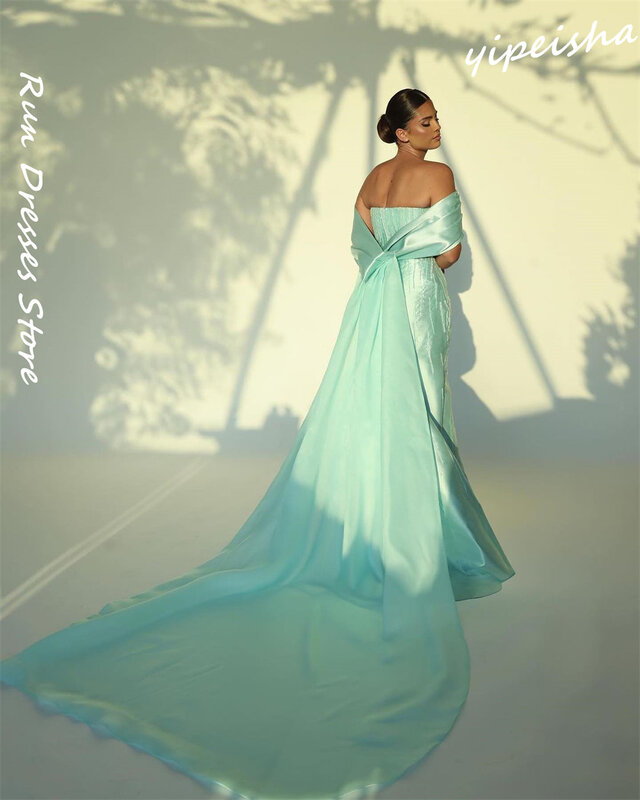 Eleganckie sukienki z odkrytymi ramionami syreny Sweep/szczotka Quinceanera z koralikami satsisting nieformalna suknia вечернее платье женское جد