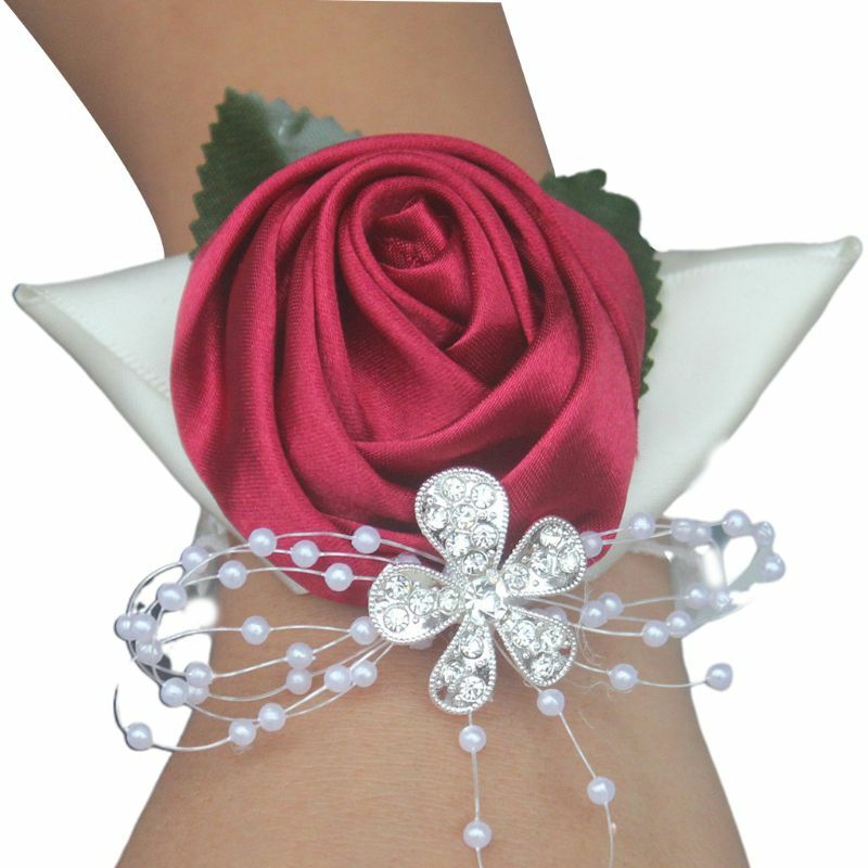 Handgefertigte Satin-Rosen-Handgelenk-Corsage für Hochzeit, Abschlussball, Party, Brautjungfer, Braut