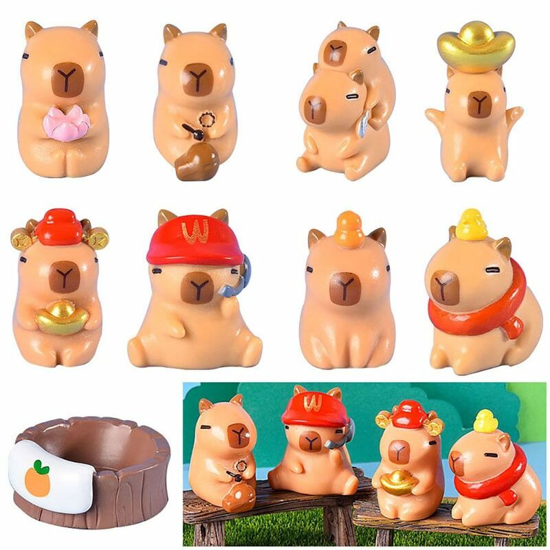 Resin Miniature Capybara Figurines Multicolor DIY Cartoon Capybara Statue Accessories Car Ornament Mini Animals Figurine