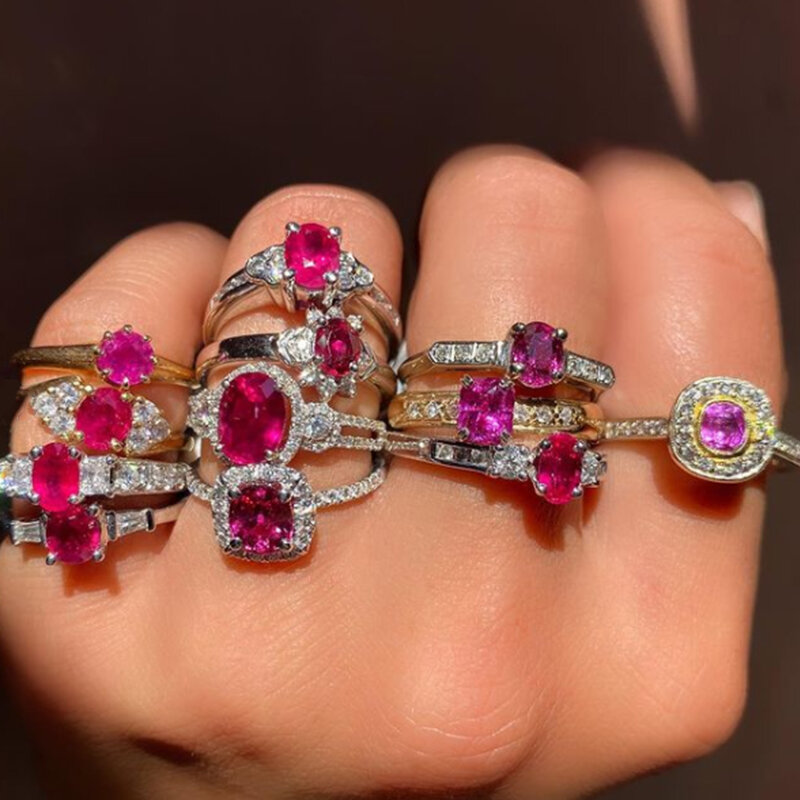 Uilz Elegante Rode Serie Steen Ringen Voor Vrouwen Gift Wedding Luxe Sieraden Kleur Zirconia Ring Bague Femme Anillos Mujer