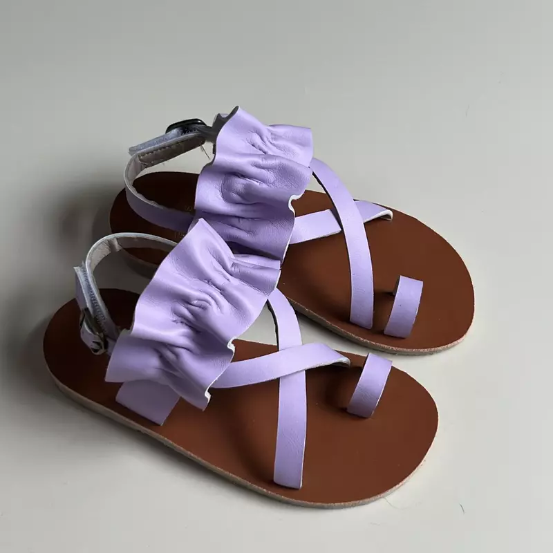 Sandal jepit kulit asli anak perempuan, sepatu anak warna es krim lucu untuk liburan, sandal pantai anak perempuan musim panas