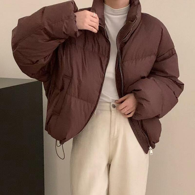Autunno inverno donna giacca spessa imbottita colletto alla coreana giacca di cotone protezione del collo caldo antivento sciolto Cardiga Lady piumino