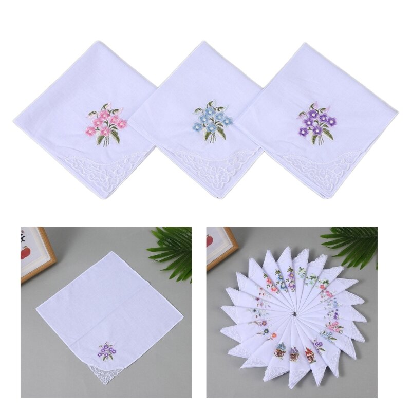 Embroidery Flower Handkerchief Women Men Unisex Square Pocket Towel Sweat Towel