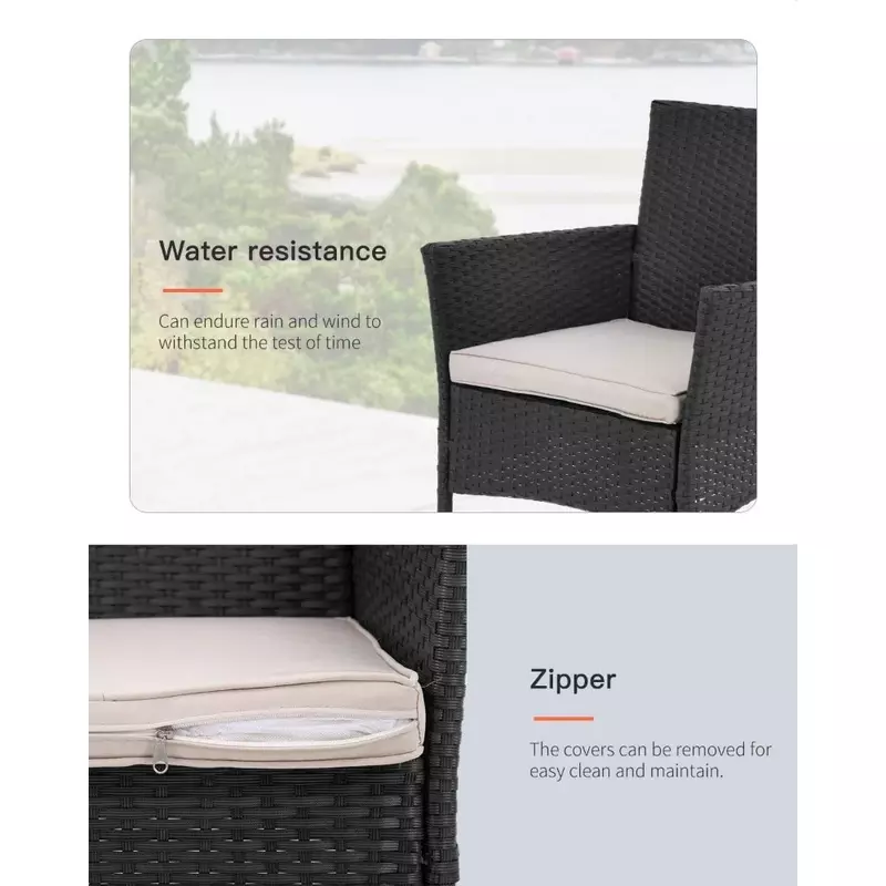 Set kursi rotan anyaman luar ruangan, set percakapan dengan meja kopi untuk halaman/halaman belakang beranda rumput
