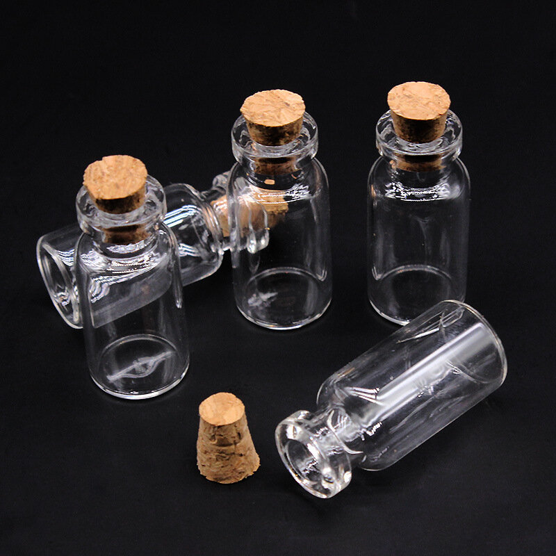 Botella de vidrio transparente con corcho, tarro de especias vacío, experimento científico, manualidades, capacidad de mezcla de 24x22mm/11x22mm, 1ml, 2ml, 10 unidades