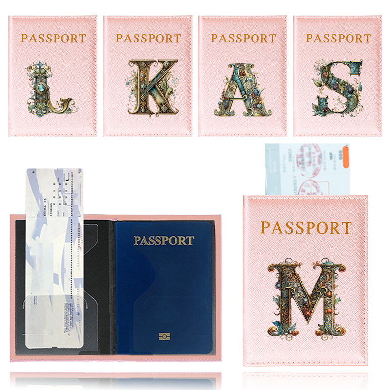 Custodia per passaporto da viaggio porta passaporto di colore rosa custodia protettiva per passaporto porta carte di credito ID stampa serie di lettere grafiche