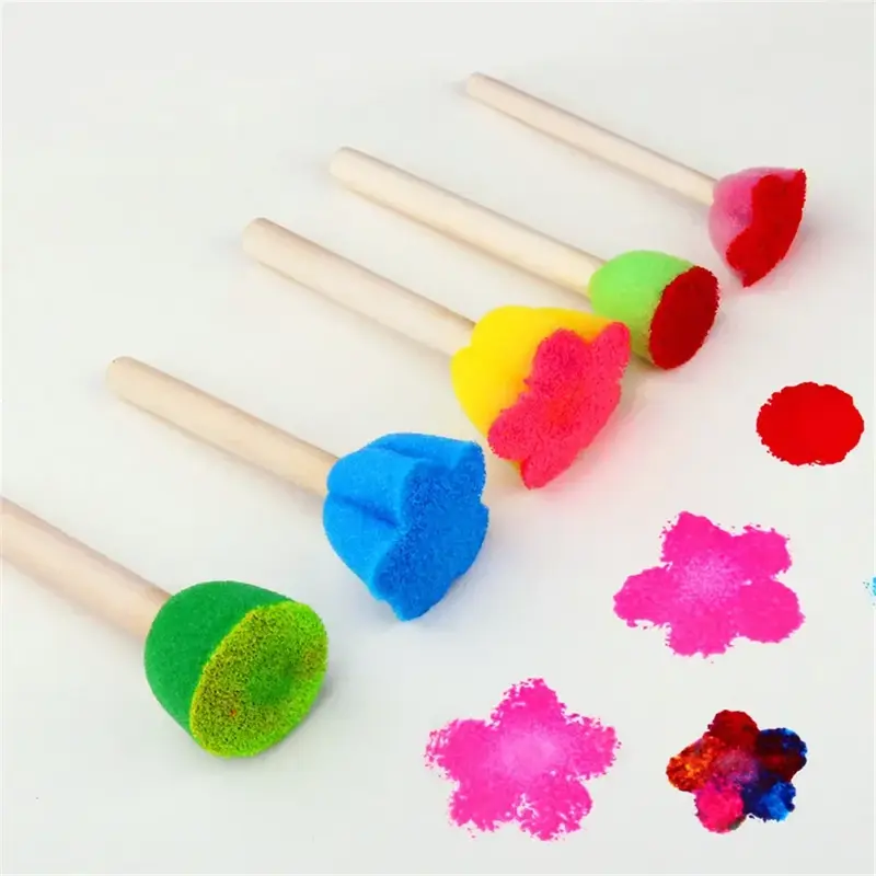 6pcs Kids Toddler Sponge Stamp Brush Kits Flower Drawing Toys for Children Paint Educational Art and Craft Creativity Boys Girls