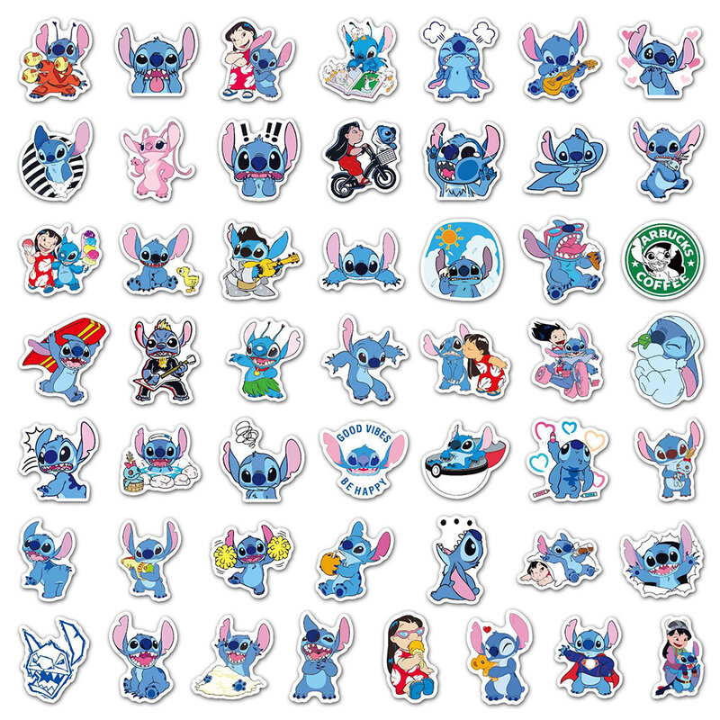 Pegatinas de Lilo Stitch de dibujos animados de Disney para niños, calcomanías de vinilo para teléfono, coche, portátil, Kawaii, 10/30/50/100 piezas