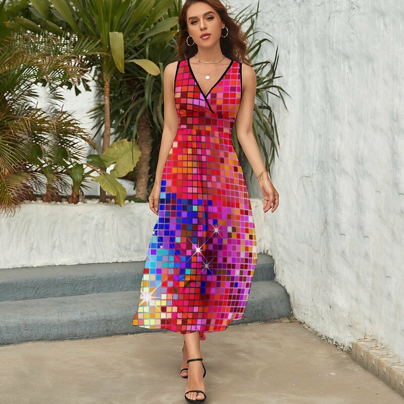 Image of Metallic Colorful Sequins Look-Disco Ball Image GlitterPattern Sleeveless Dress Prom gown