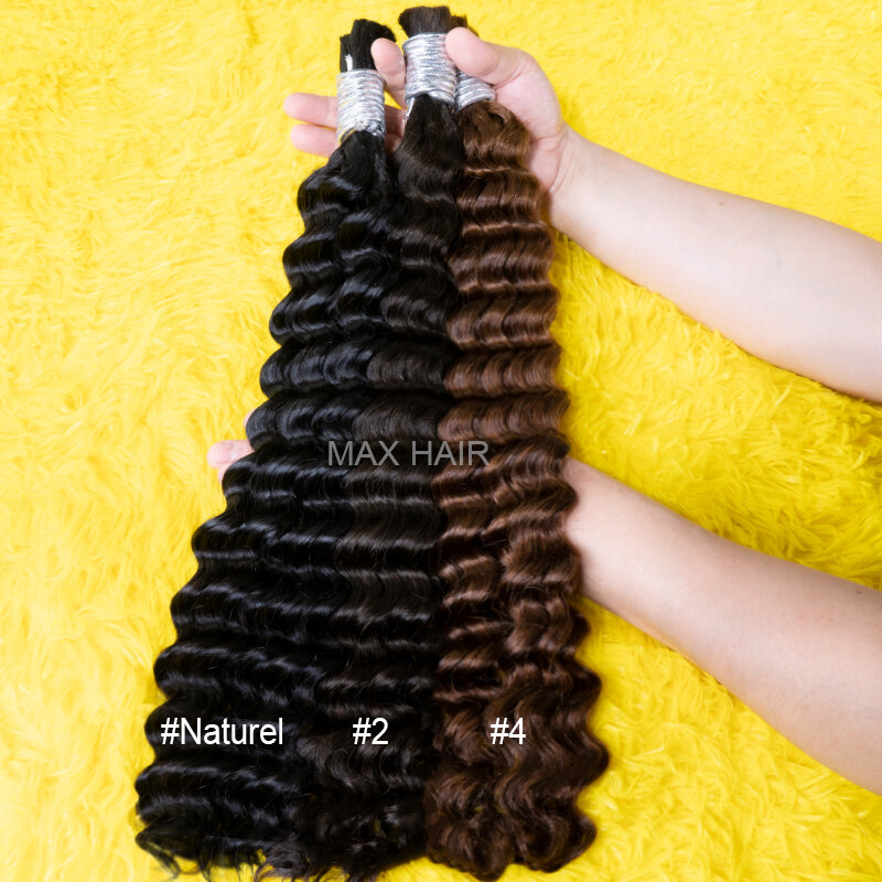 Bundles brésiliens de cheveux Remy bouclés pour tressage, vague profonde, extensions de cheveux humains, sans trame, noir naturel, en vrac