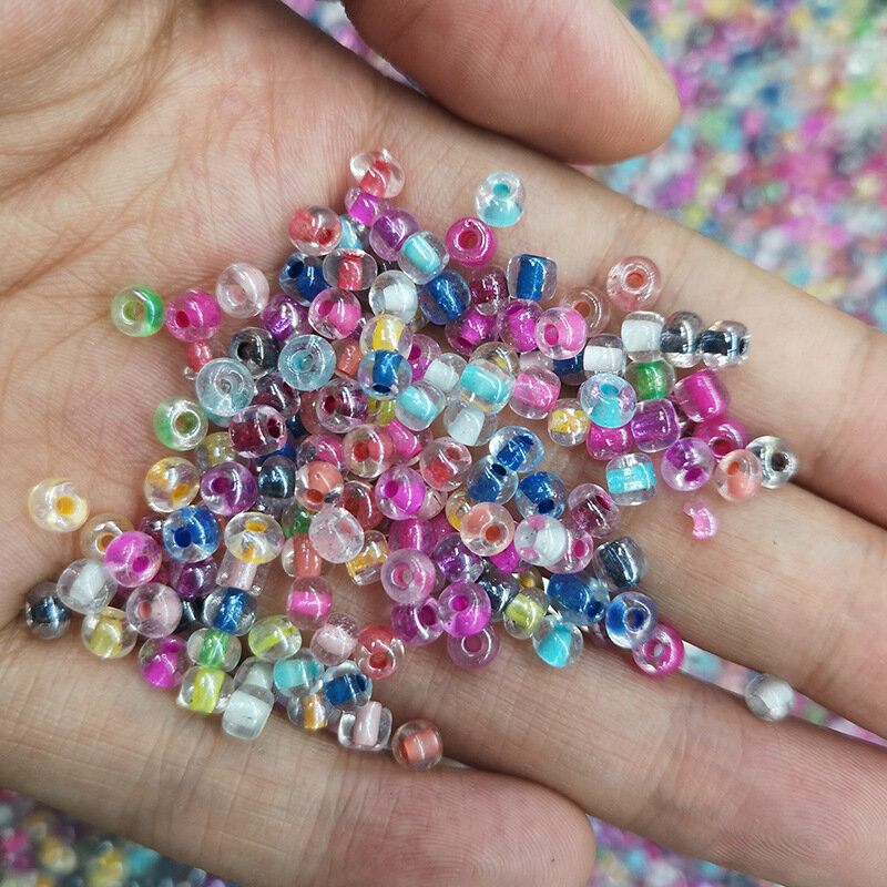 Noyau de teinture transparent 2/3/4MM, verre rempli perle de riz couleur bracelet perles bricolage matériel bijoux accessoires