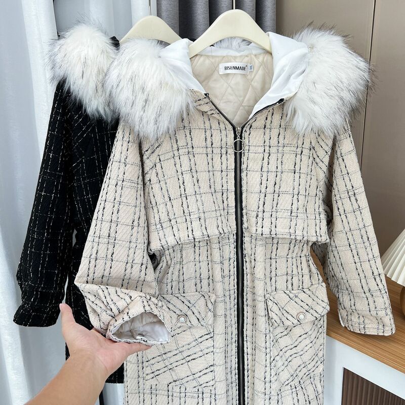 Parkas à capuche col en fourrure de MD-LONG de mode femmes hiver 2023 grande taille vêtements décontractés manteau rembourré en laine veste ouatée thermique