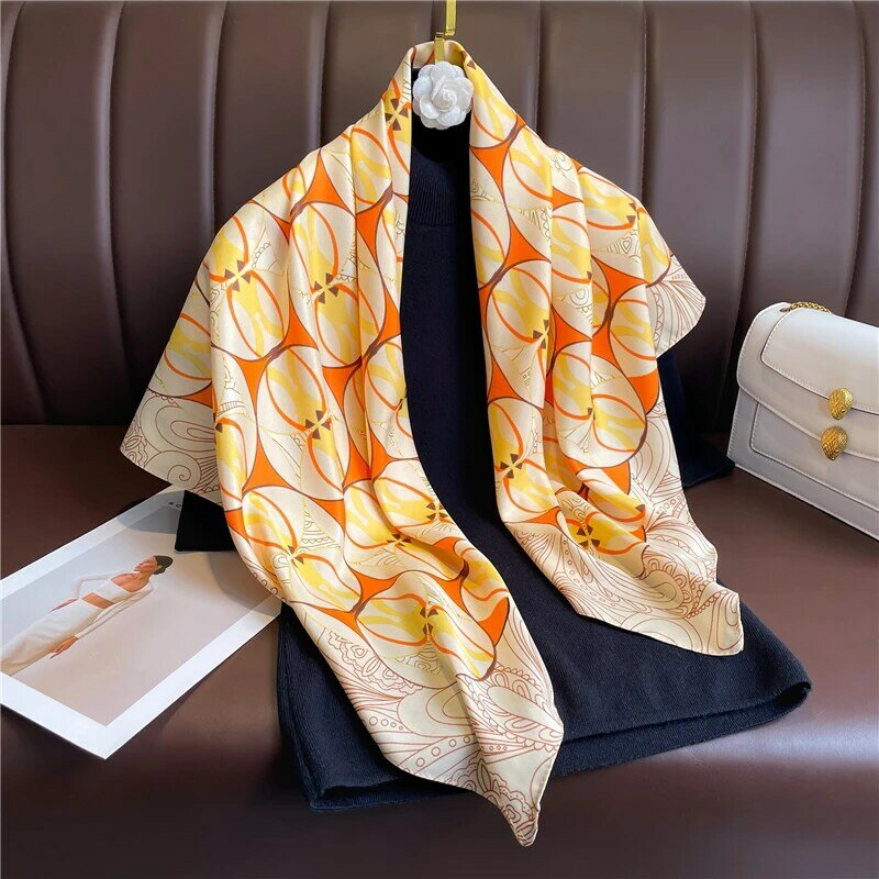 Bufanda cuadrada de sarga para mujer, chal estampado de 90cm, estolas de primavera y playa, Hijab Echarpe, 2022