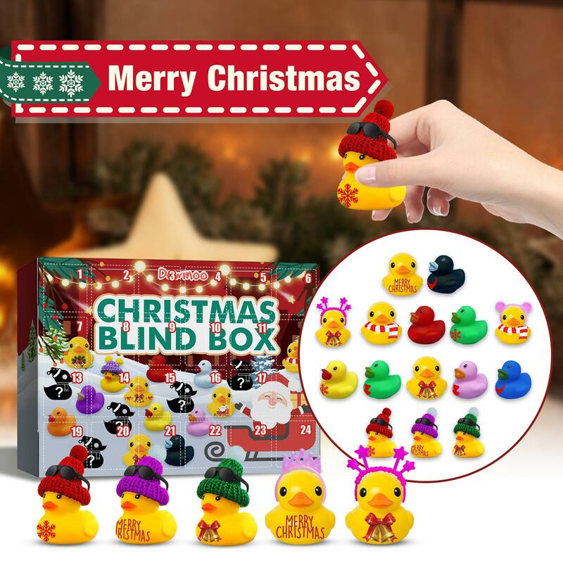 Dowmoo bożonarodzeniowa gumowa kaczka kalendarz adwentowy 24-panelowa świąteczna gumowa kaczka duchowa kalendarz zabawka kaczuszka 2023 dzieci prezent dla dzieci