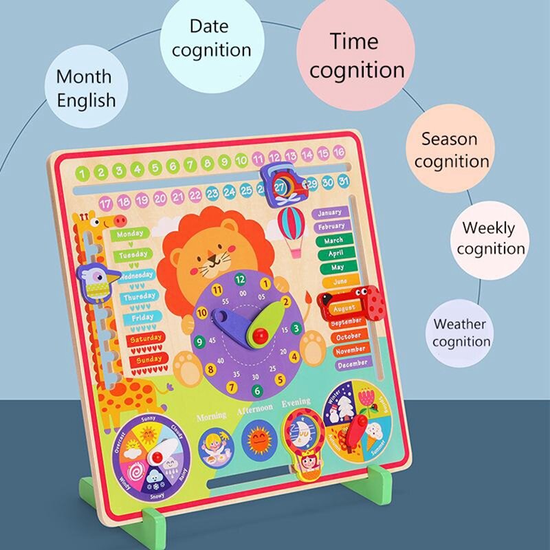 Zegar z kalendarzem pogody dla dzieci drewniane zabawki dla dzieci pomoce nauczycielskie edukacyjne dla dzieci