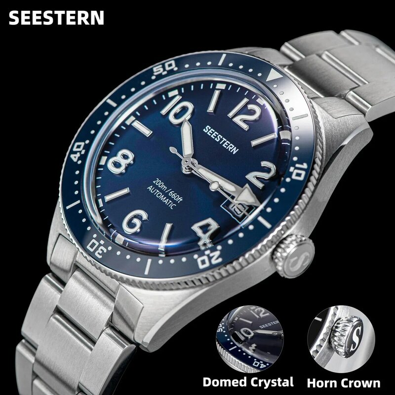 SEESTERN 남성용 다이빙 시계, 자동 기계식 손목시계, Seagul ST2130 무브먼트, 20bar 방수 야광 돔 크리스탈