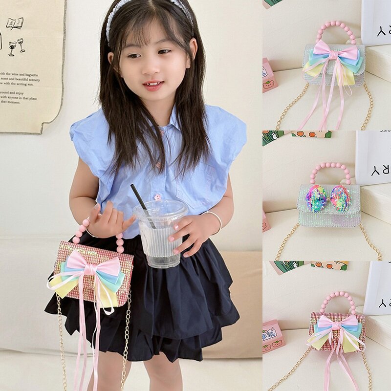 Cute Children Shoulder Bags Sequin Bow Chain Toddler Baby Girls Princess Handbag Baby Mini Cute Messenger Bags Coin Purse