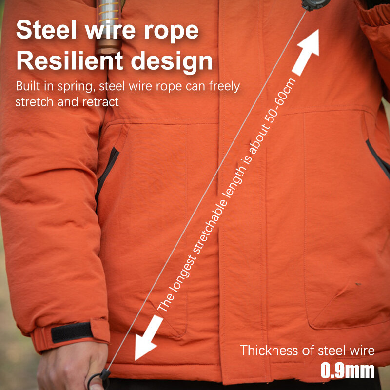 Llavero retráctil para exteriores, carrete de cuerda de alambre retráctil con Cable de acero, herramienta retráctil
