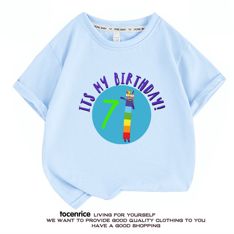Camiseta de feliz cumpleaños para niños y niñas, Camiseta con estampado de bloques de números, ropa para niños, Tops de dibujos animados para niños, 2, 3, 4, 5