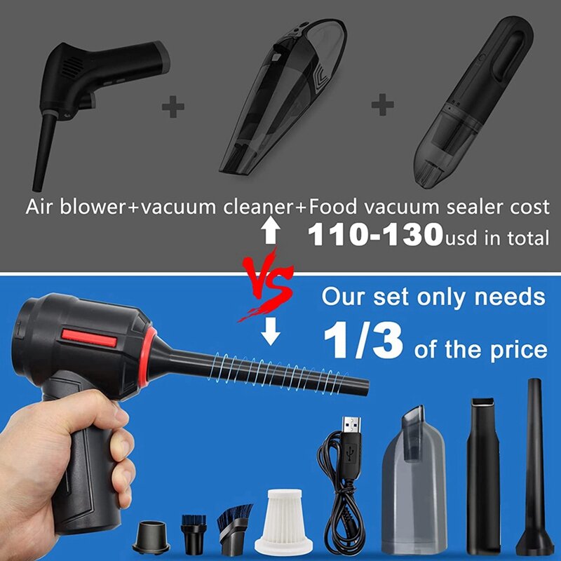 2X 3-In-1 Computer Vacuum, Compressed Air Duster Blower, Portable Handheld Vacuum Cleaner Cordless Rechargeable