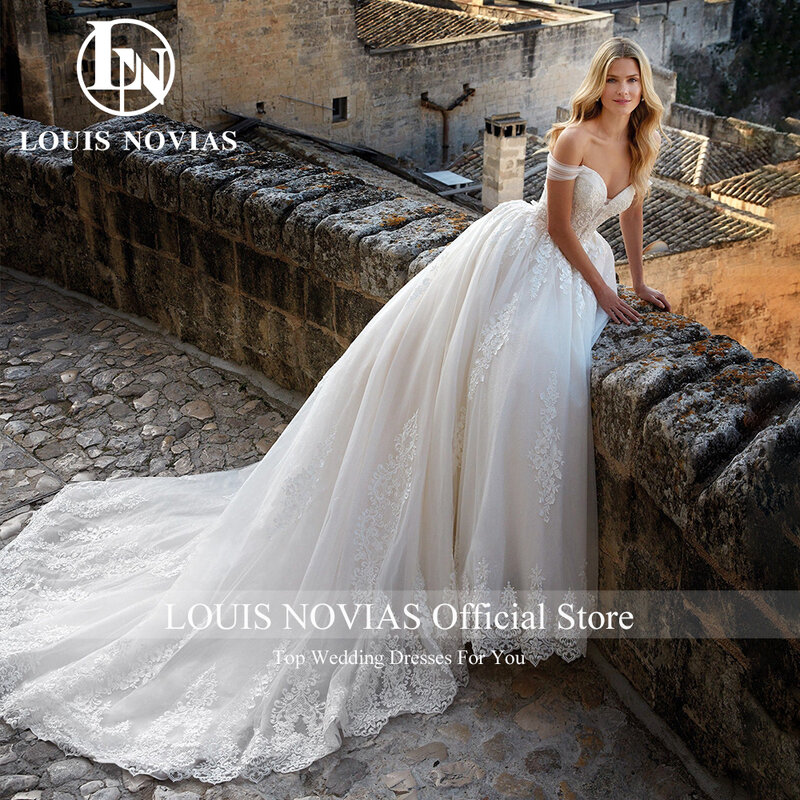 لويس نوفيا-فستان كرة للنساء ، فساتين زفاف رومانسية ، زهور مزينة بالخرز ، كم قبعة ، *