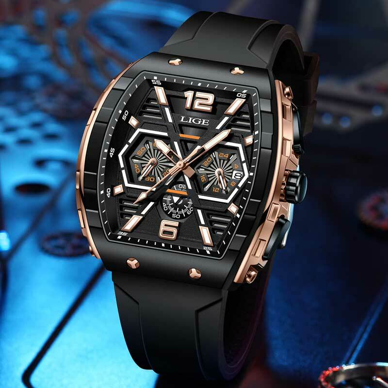 LIGE-Relógio de pulso quartzo impermeável masculino, Relógio Silicone, Data luminosa, Relógios esportivos, Luxo, Rise Wrist, Masculino