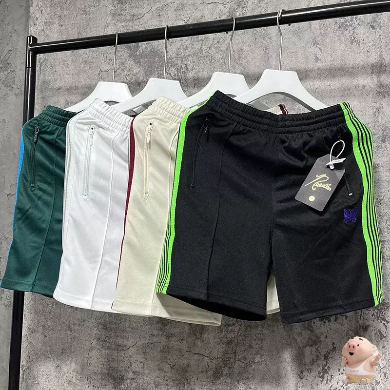 Jogger Drawstring Stripes Needles Shorts Men Women Couple Butterfly Embroidery Needles AWGE Breeches With Tag harajuku
