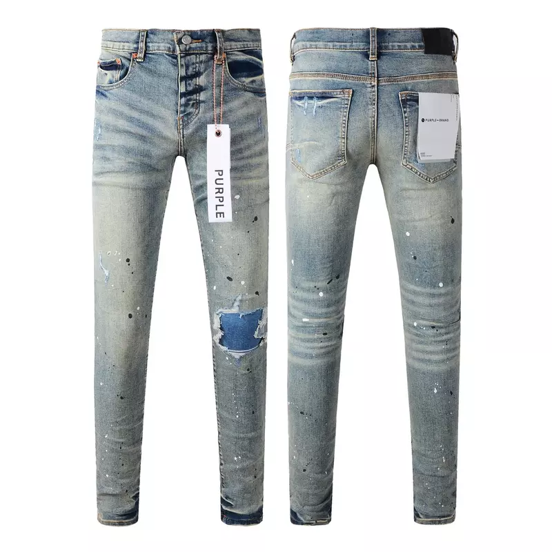 Calça jeans skinny cintura baixa, marca roxa, 1:1 moda, alta qualidade, reparação