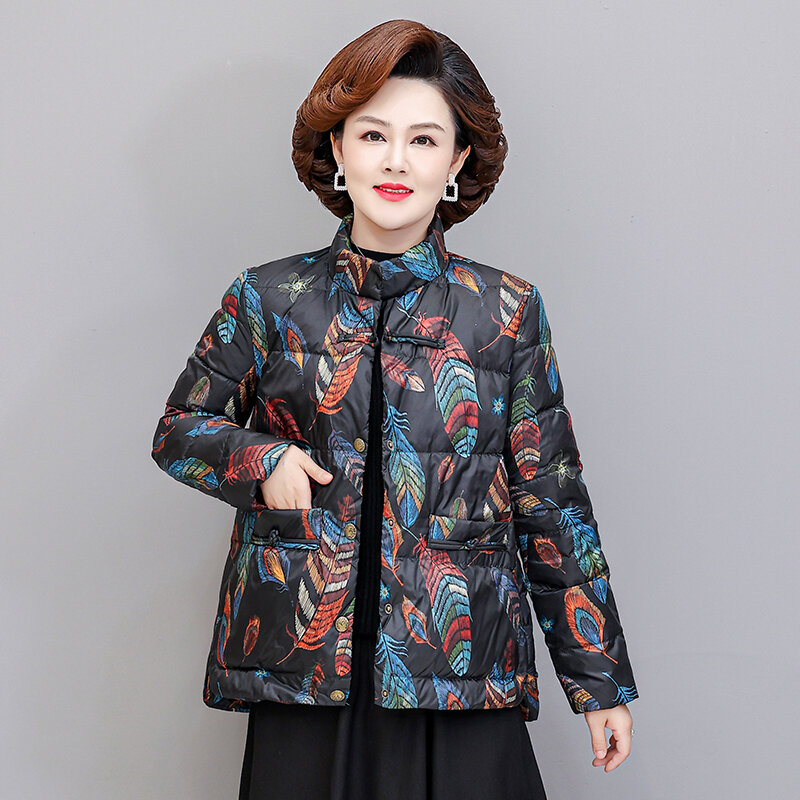 Abrigo Vintage ultraligero de plumón de pato para mujer, chaqueta de estilo chino, prendas de vestir estampadas, 90%