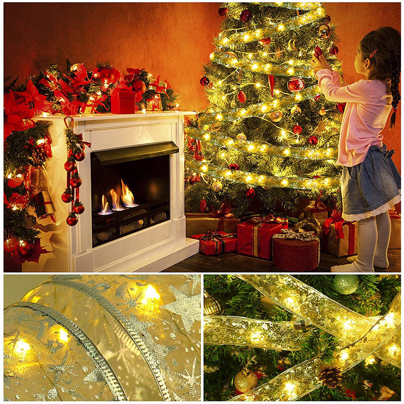Рождественская лента, гирлянда, 16 футов, 50 светодиодов, на батарейках, украшения для рождественской елки, украшение для стен на Рождество, свадьбу, вечеринку