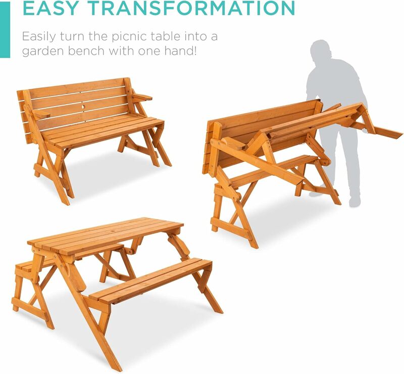 Лучший выбор продуктов 2-в-1, трансформирующий сменный наружный деревянный стол для пикника, садовая скамейка для двора, крыльца, патио,