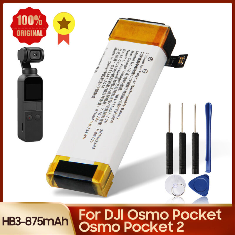 Bateria HB3 para DJI Osmo Pocket 2, Osmo Pocket II, Câmera de Ação, Bateria de substituição, 875mAh, Novo
